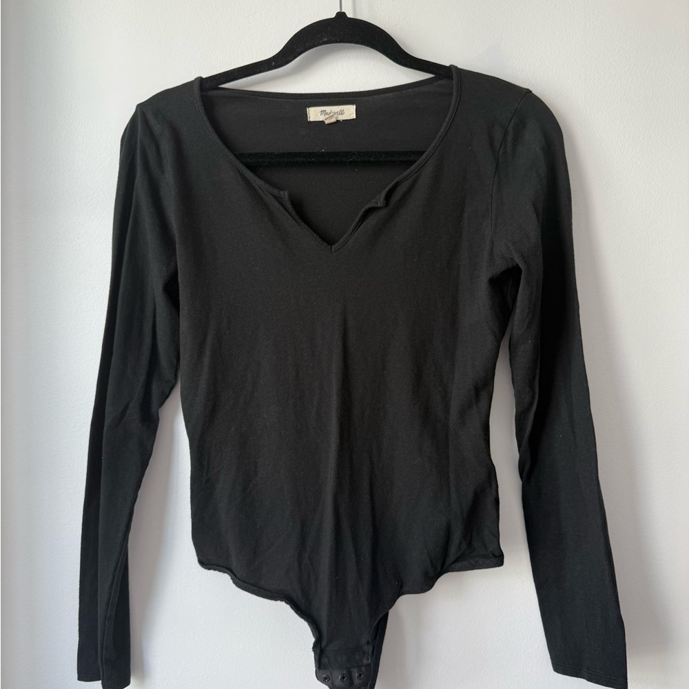 Madewell Black V-Neck Long Sleeve Bodysuit | Size L